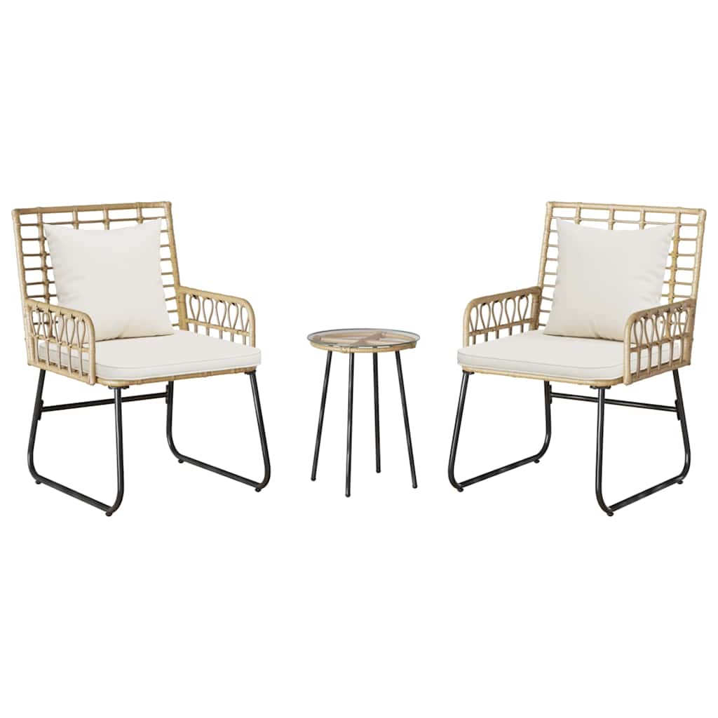 Garden Dining Set 3 pcs Brown and Cream Poly rattan, steel